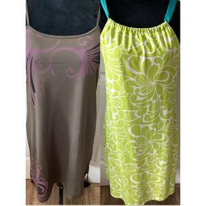 Lot Of 2  Athleta Brown Yellow Swim Beach Dresses Shelf Bra Medium